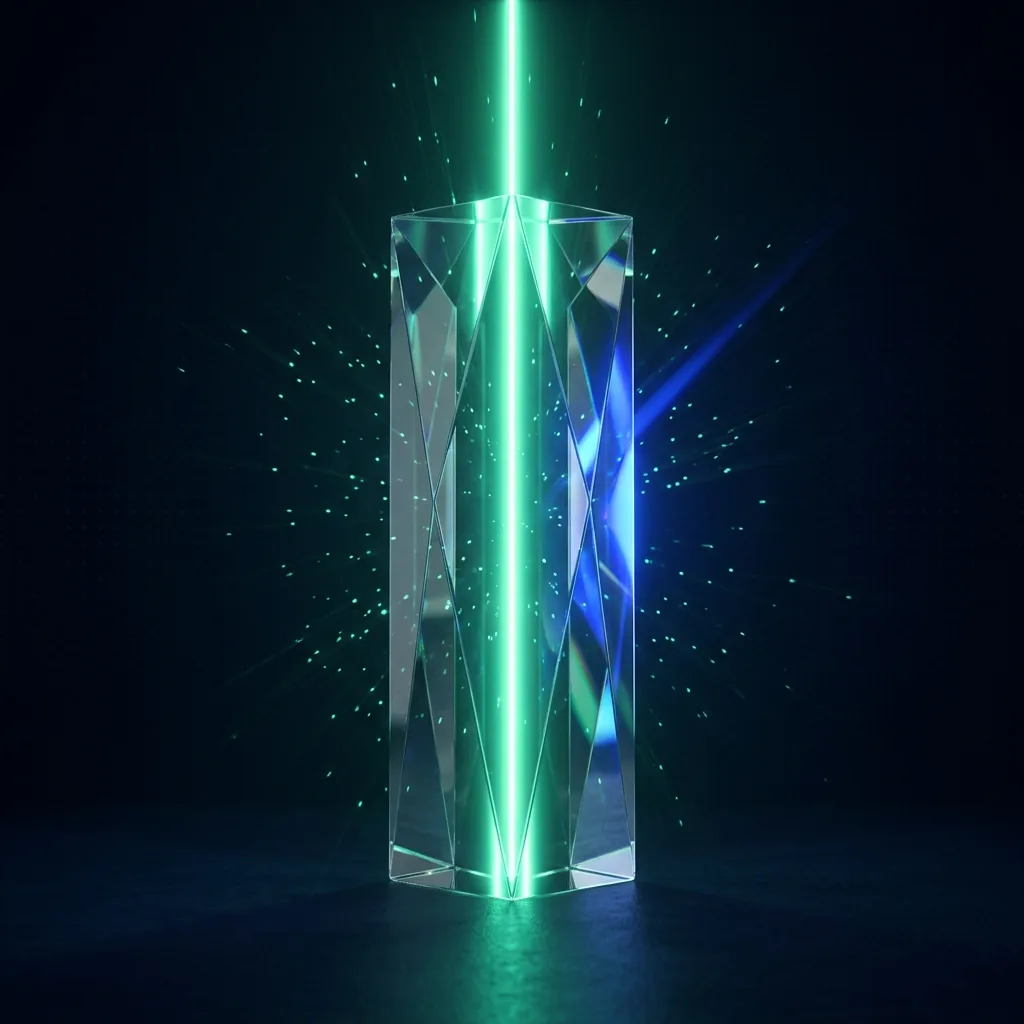 Cristal prismatique transparent projetant un faisceau de lumière mint — transparence pure